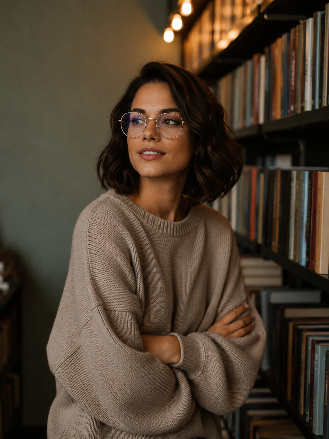 Araceli Marcaccini em uma biblioteca